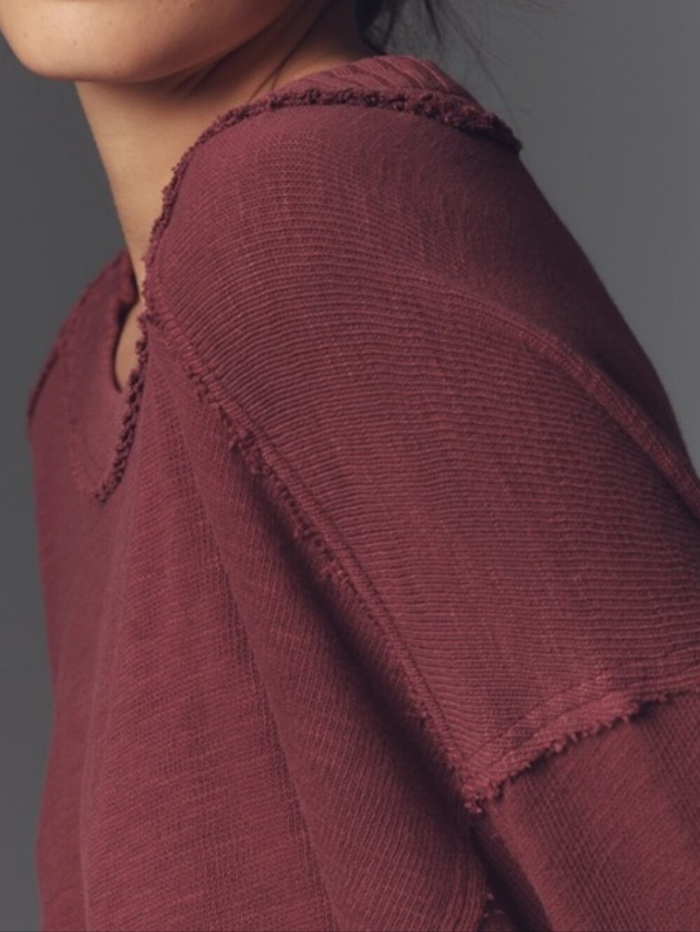Anthropologie Pilcro Oversized Sweatshirt Red Burgundy Bohemian Distressed Sz S - Picture 3 of 16